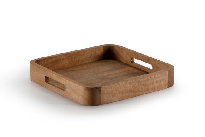 Yüksek Kenarlı Ahşap Kare Tepsi / Ceviz / 2613