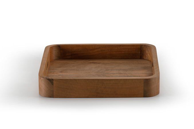 Yüksek Kenarlı Ahşap Kare Tepsi / Ceviz / 2613