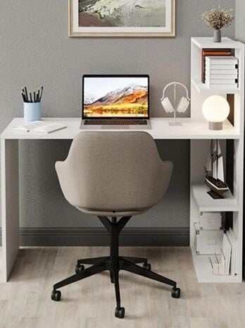 Kitaplıklı Çalışma Masası Safir Meşe Beyaz